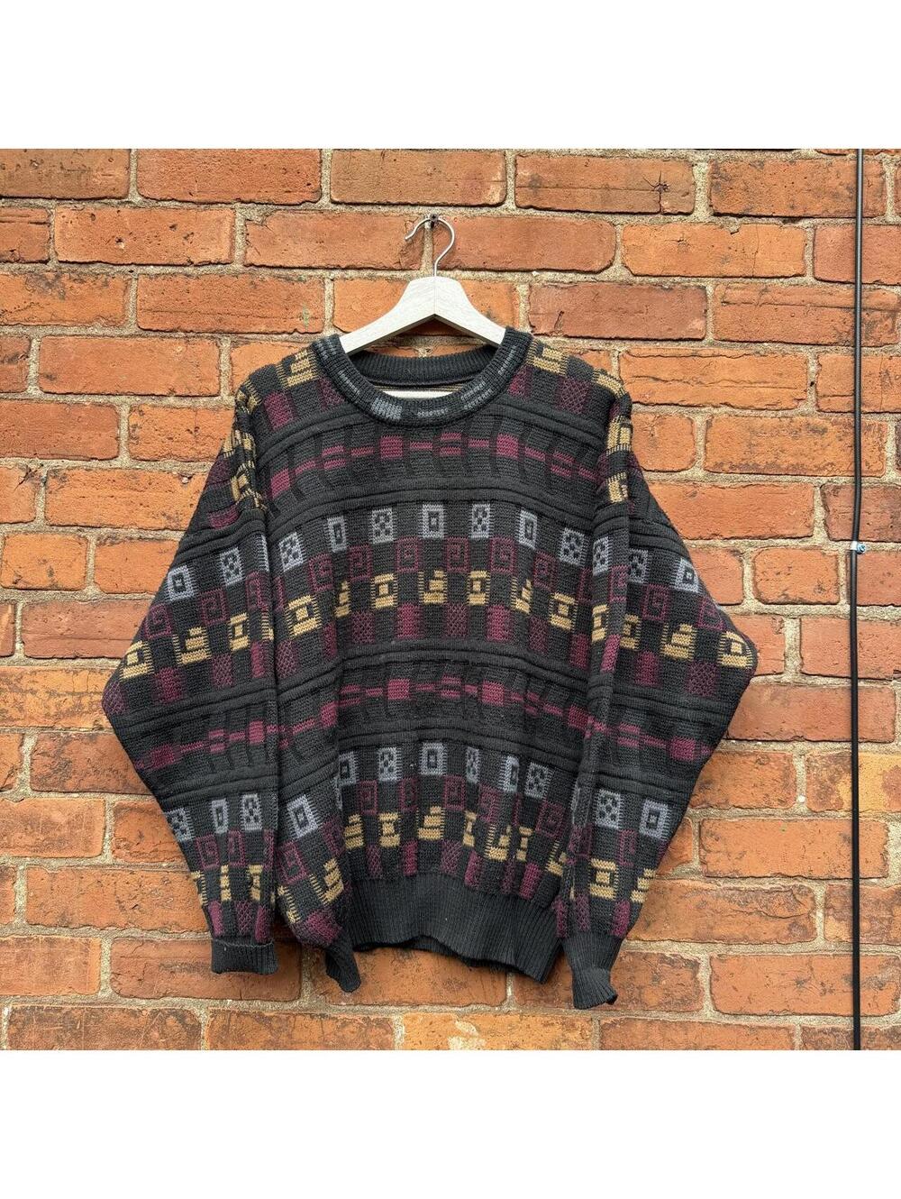 vintage chunky square knit sweater 90s L